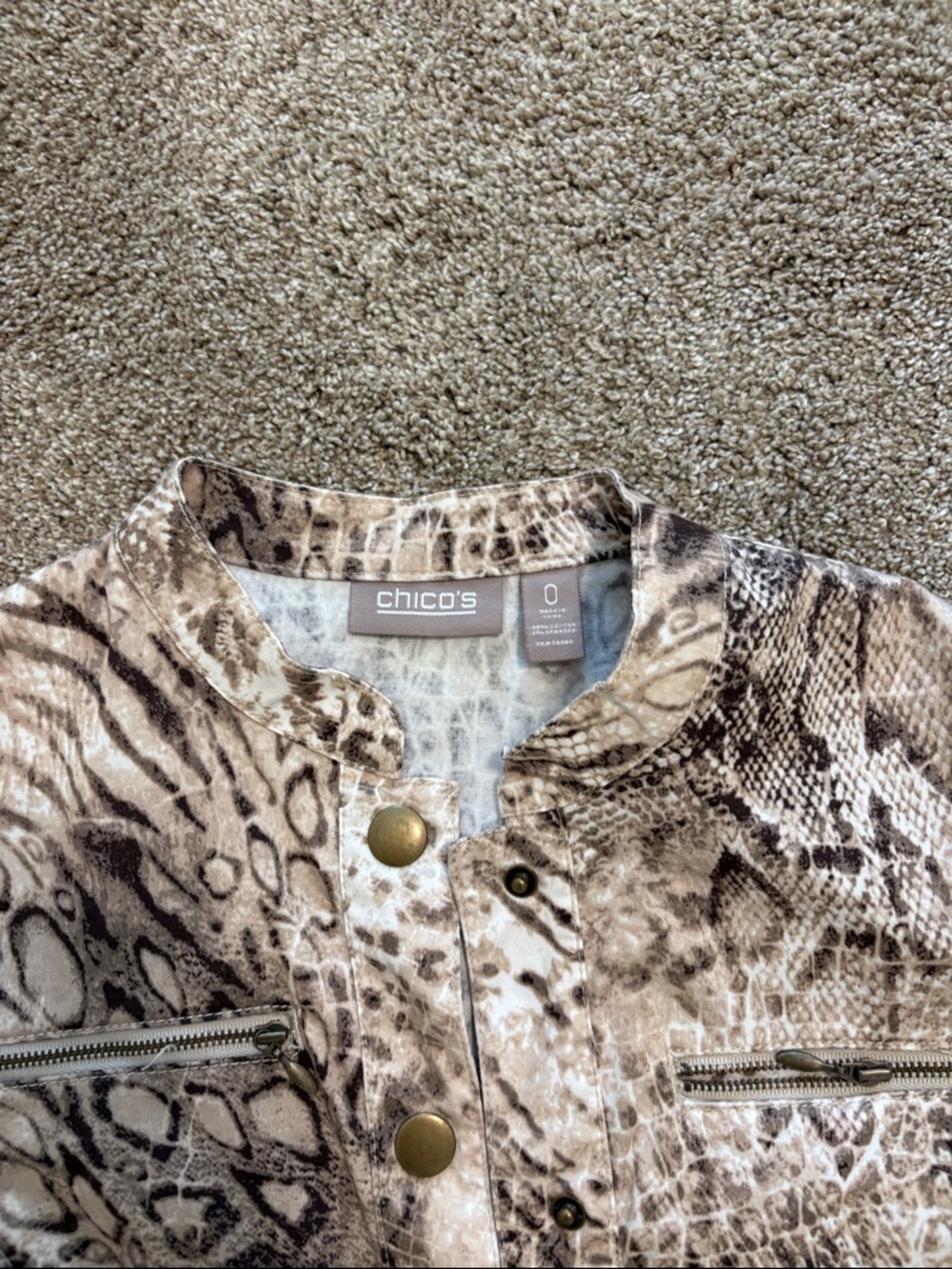 Chico's Neutral Snake-Print Snap Jacket